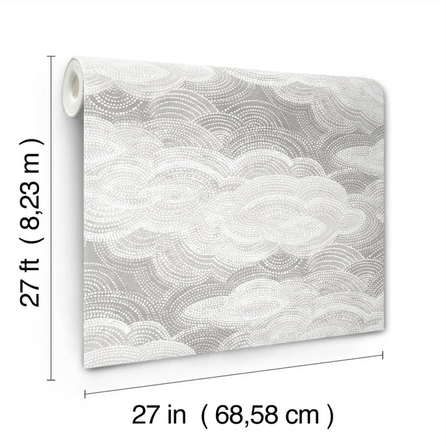 Vision Grey Stipple Clouds Wallpaper with Graphic Cloud Motif - A-Street Prints 4122-72406