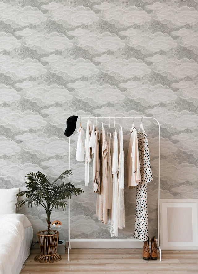 Vision Grey Stipple Clouds Wallpaper with Graphic Cloud Motif - A-Street Prints 4122-72406