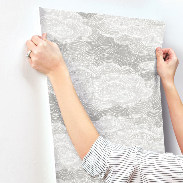 Vision Grey Stipple Clouds Wallpaper with Graphic Cloud Motif - A-Street Prints 4122-72406