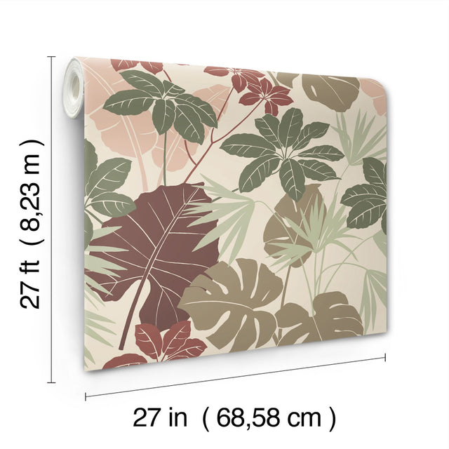 Medellin Neutral Rainforest Floor Wallpaper with Botanical Bohemian Motif - Brewster 4122-72408