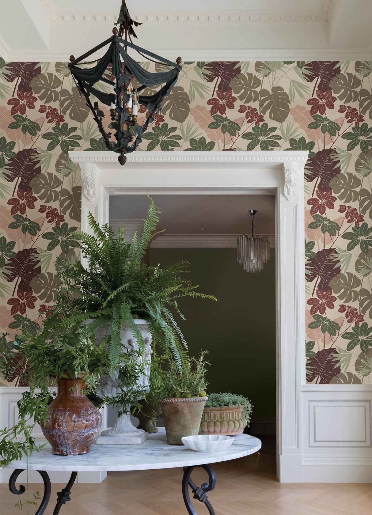 Medellin Neutral Rainforest Floor Wallpaper with Botanical Bohemian Motif - Brewster 4122-72408
