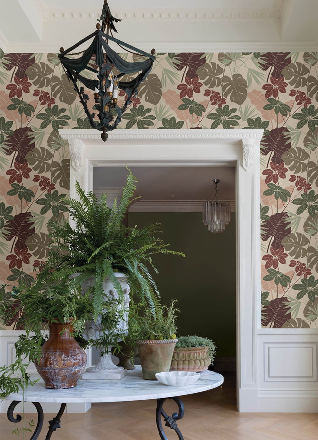 Medellin Neutral Rainforest Floor Wallpaper with Botanical Bohemian Motif - Brewster 4122-72408