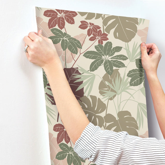 Medellin Neutral Rainforest Floor Wallpaper with Botanical Bohemian Motif - Brewster 4122-72408