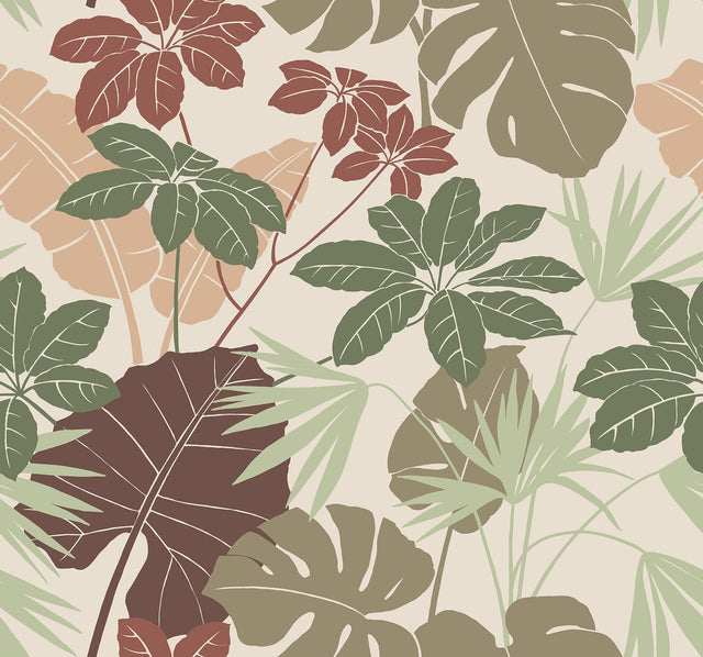 Medellin Neutral Rainforest Floor Wallpaper with Botanical Bohemian Motif - Brewster 4122-72408