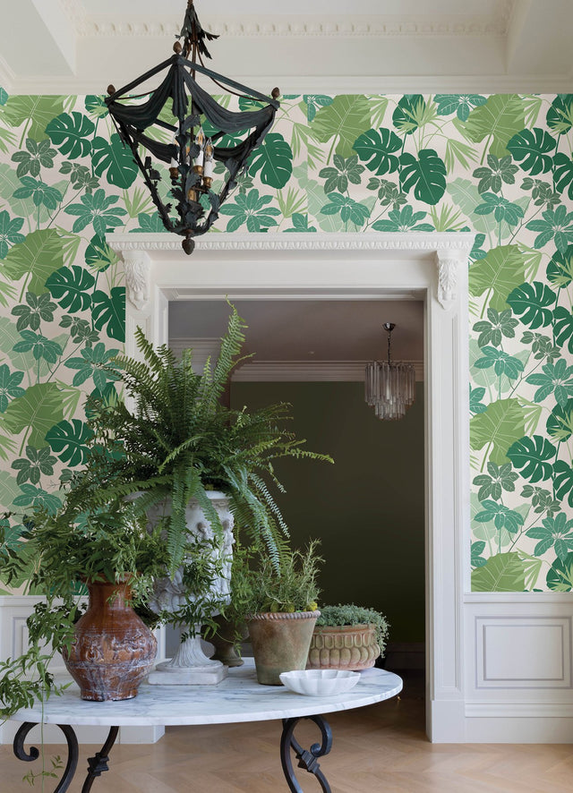 Medellin Green Rainforest Floor Wallpaper with Botanical Bohemian Motif - A-Street Prints 4122-72409