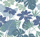 Medellin Blue Rainforest Floor Wallpaper with Botanical Bohemian Pattern - Brewster 4122-72411