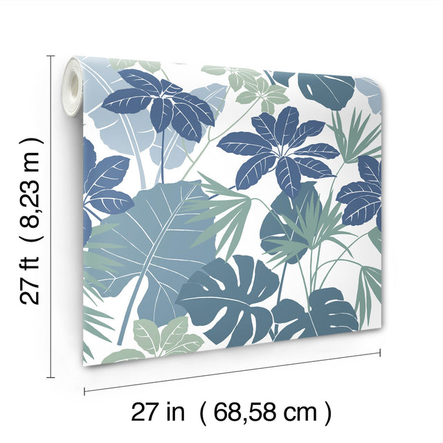 Medellin Blue Rainforest Floor Wallpaper with Botanical Bohemian Pattern - Brewster 4122-72411