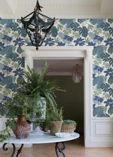 Medellin Blue Rainforest Floor Wallpaper with Botanical Bohemian Pattern - Brewster 4122-72411