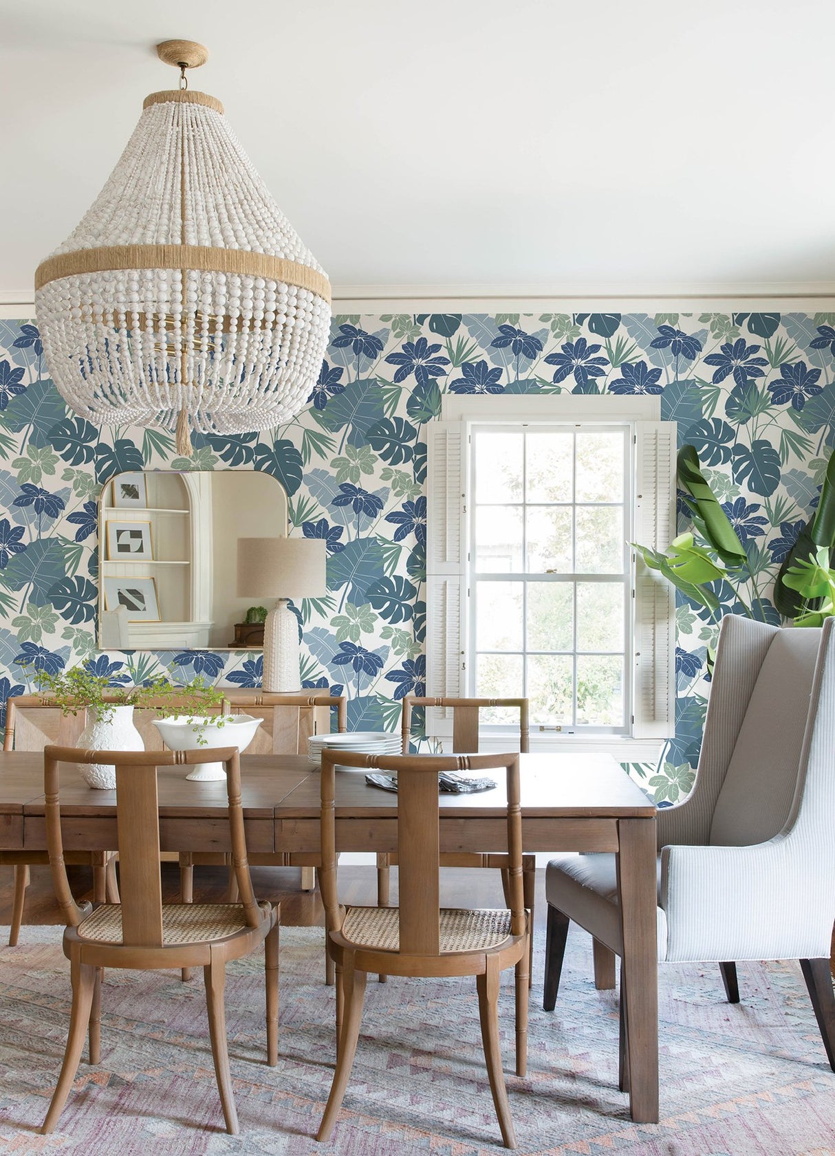 Medellin Blue Rainforest Floor Wallpaper with Botanical Bohemian Pattern - Brewster 4122-72411