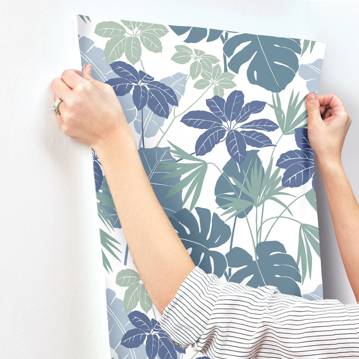 Medellin Blue Rainforest Floor Wallpaper with Botanical Bohemian Pattern - Brewster 4122-72411