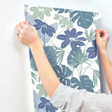 Medellin Blue Rainforest Floor Wallpaper with Botanical Bohemian Pattern - Brewster 4122-72411