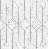 Hayden White Concrete Trellis Wallpaper with Metallic Geometric Textured Pattern - Brewster 4125-26700