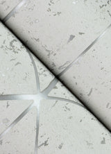 Hayden White Concrete Trellis Wallpaper with Metallic Geometric Textured Pattern - Brewster 4125-26700
