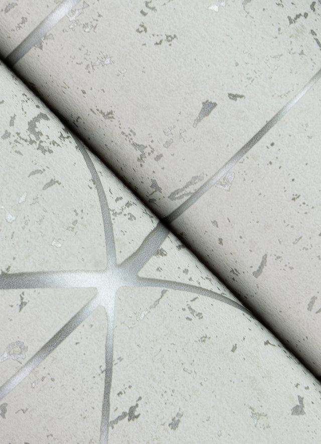 Hayden White Concrete Trellis Wallpaper with Metallic Geometric Textured Pattern - Brewster 4125-26700
