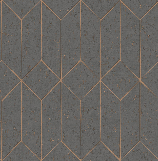Hayden Charcoal Concrete Trellis Wallpaper with Metallic Geometric Texture - Advantage 4125-26701