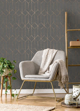 Hayden Charcoal Concrete Trellis Wallpaper with Metallic Geometric Texture - Advantage 4125-26701