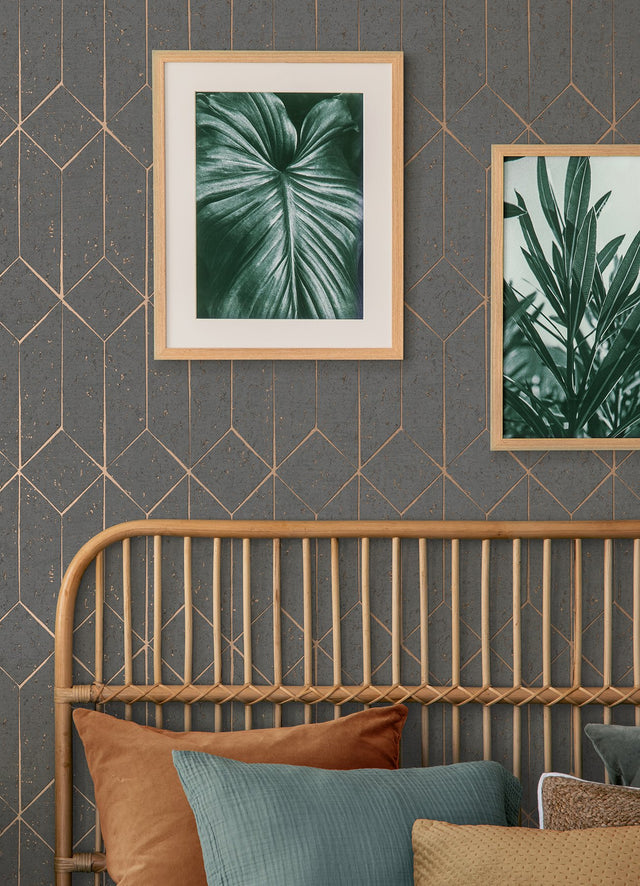 Hayden Charcoal Concrete Trellis Wallpaper with Metallic Geometric Texture - Advantage 4125-26701