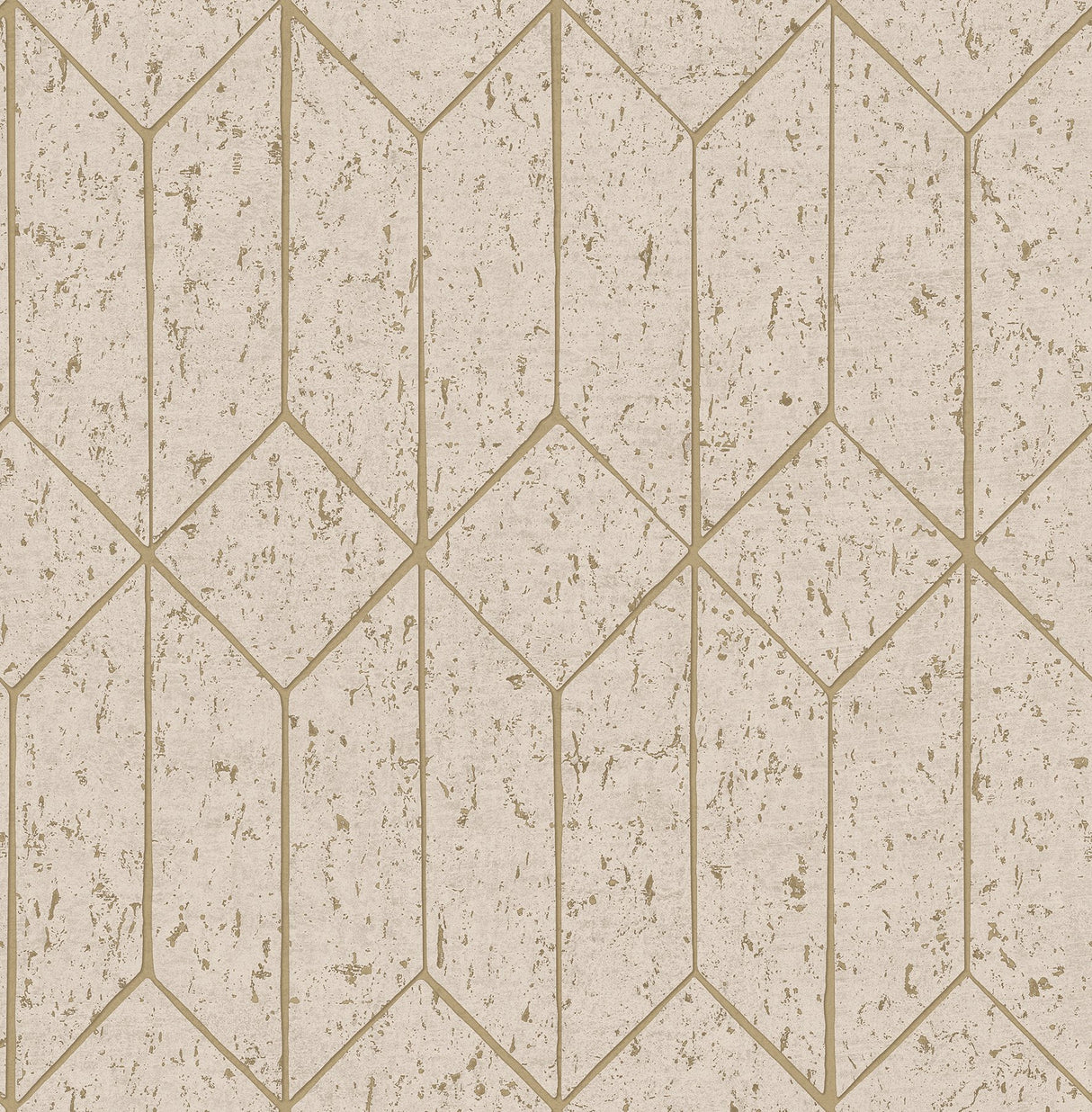 Hayden Bone Concrete Trellis Wallpaper with Metallic Textured Geometric Motif - Brewster 4125-26702