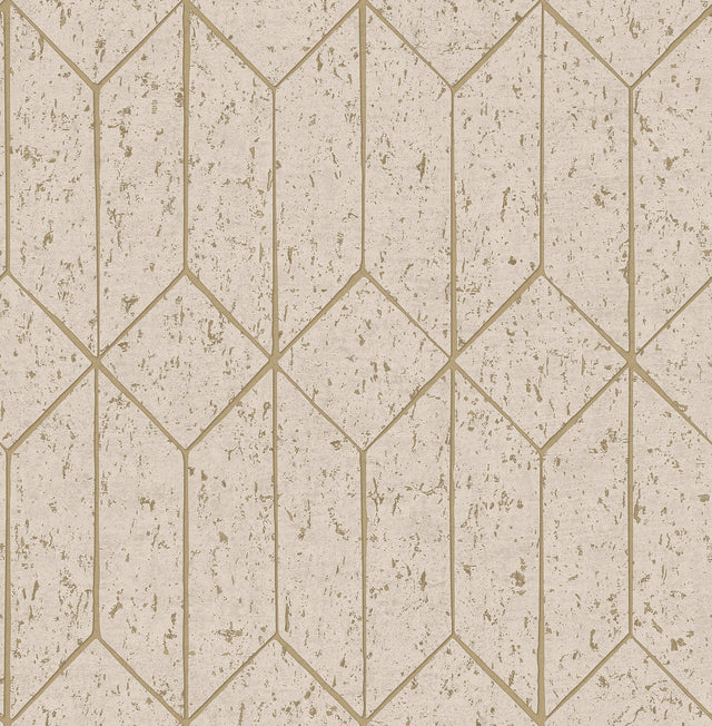 Hayden Bone Concrete Trellis Wallpaper with Metallic Textured Geometric Motif - Brewster 4125-26702