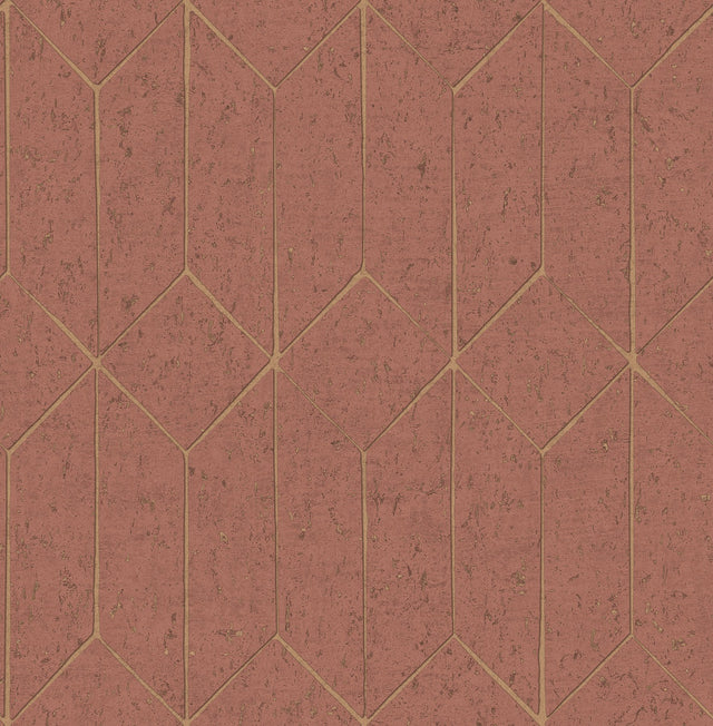 Hayden Raspberry Concrete Trellis Wallpaper with Metallic Geometric Pattern - Advantage 4125-26703