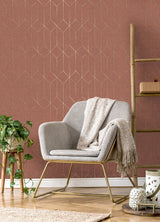Hayden Raspberry Concrete Trellis Wallpaper with Metallic Geometric Pattern - Advantage 4125-26703
