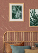 Hayden Raspberry Concrete Trellis Wallpaper with Metallic Geometric Pattern - Advantage 4125-26703