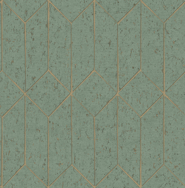 Hayden Mint Concrete Trellis Wallpaper with Metallic Geometric Texture - Brewster 4125-26704