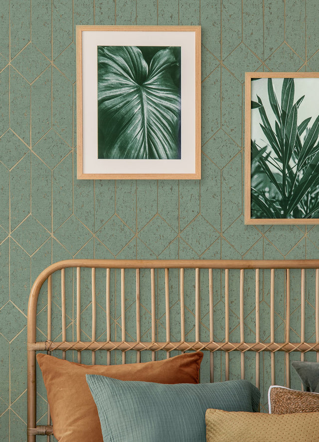 Hayden Mint Concrete Trellis Wallpaper with Metallic Geometric Texture - Brewster 4125-26704