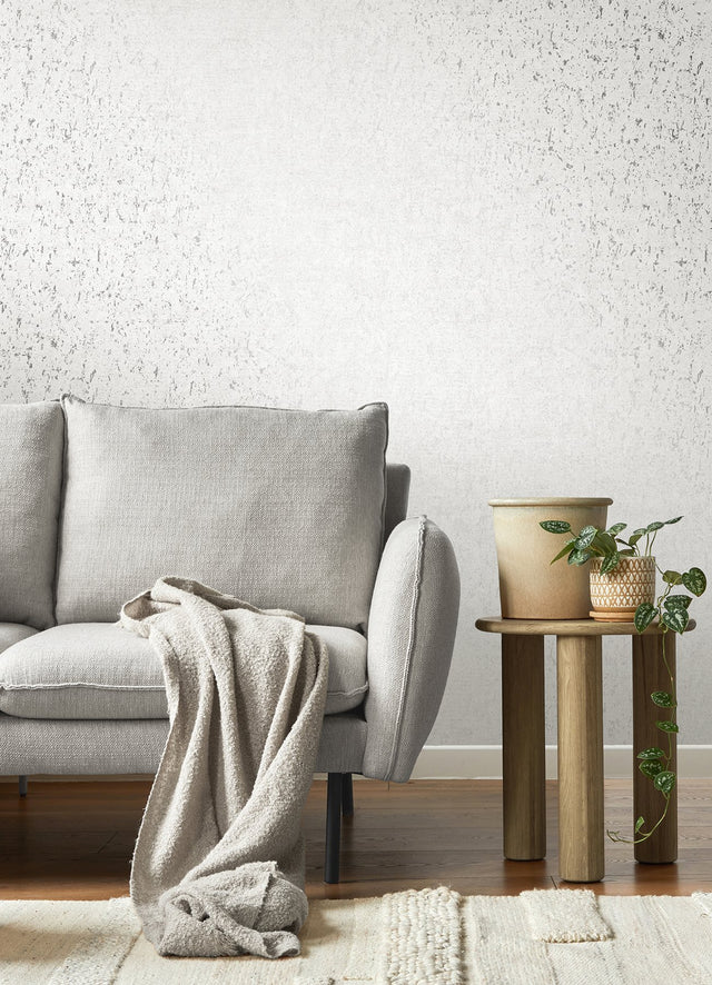 Callie White Concrete Wallpaper with Metallic Distressed Texture - Advantage 4125-26705