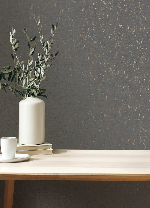 Callie Charcoal Concrete Wallpaper with Metallic Distressed Texture - Advantage 4125-26706