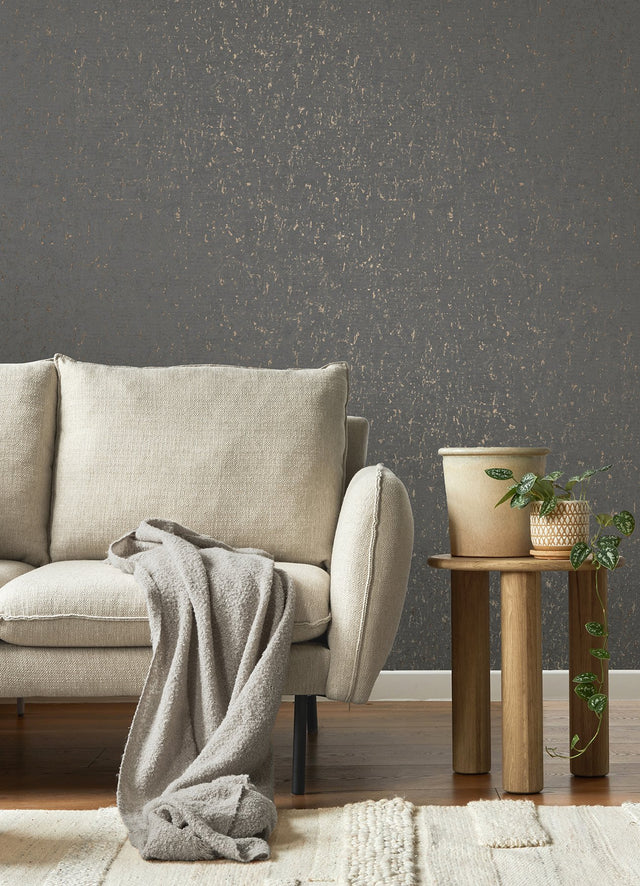 Callie Charcoal Concrete Wallpaper with Metallic Distressed Texture - Advantage 4125-26706