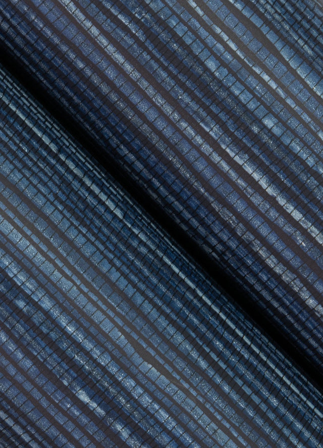 Alton Indigo Faux Grasscloth Wallpaper, Raised Ink Textured Modern Graphics - Brewster 4125-26712