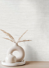 Alton Off White Faux Grasscloth Wallpaper with Metallic Textured Graphics - Brewster 4125-26713