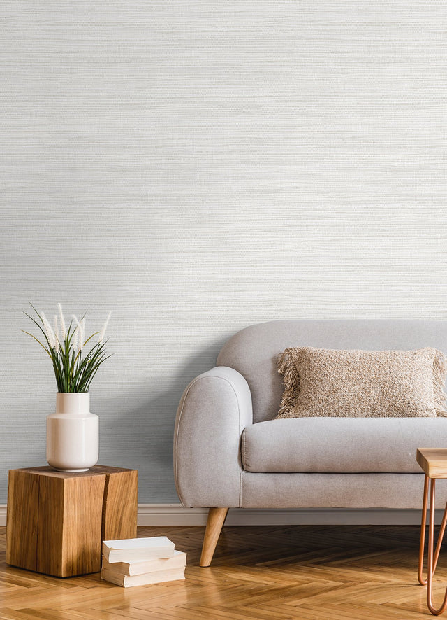 Alton Off White Faux Grasscloth Wallpaper with Metallic Textured Graphics - Brewster 4125-26713