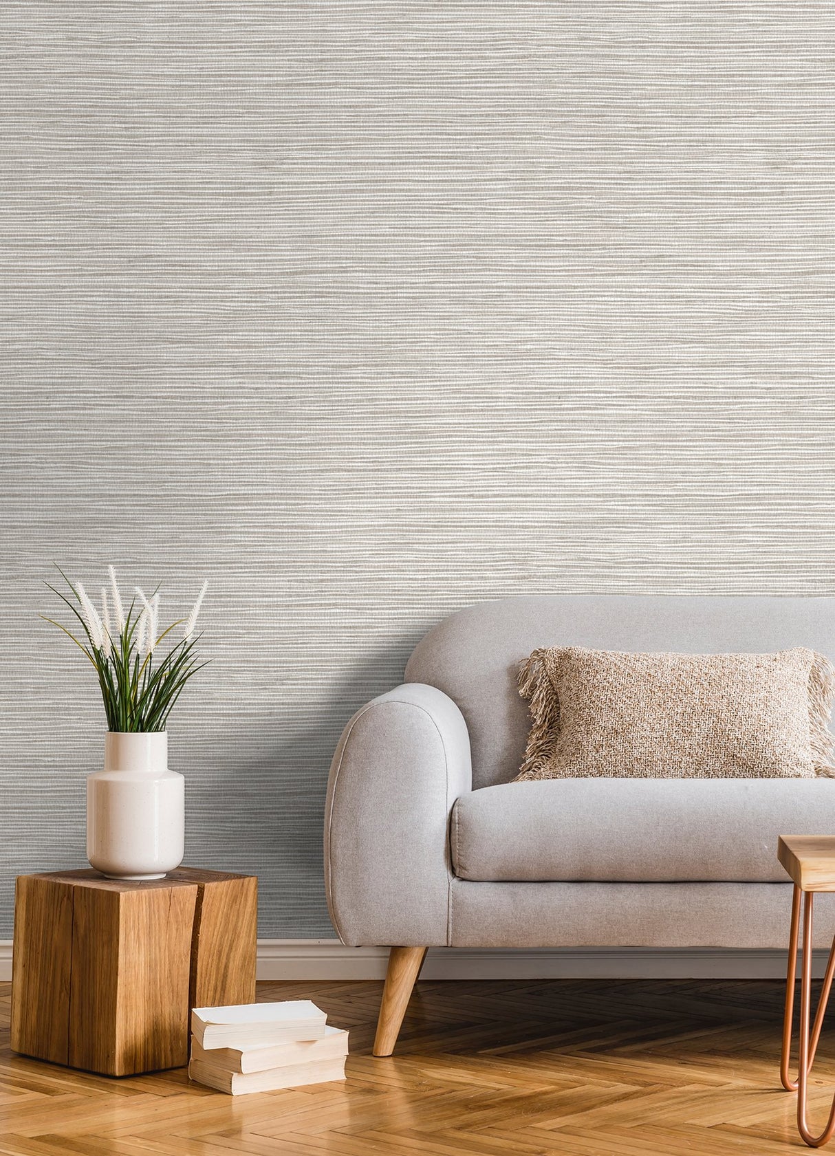 Alton Light Grey Faux Grasscloth Wallpaper with Modern Graphics Texture - Advantage 4125-26714