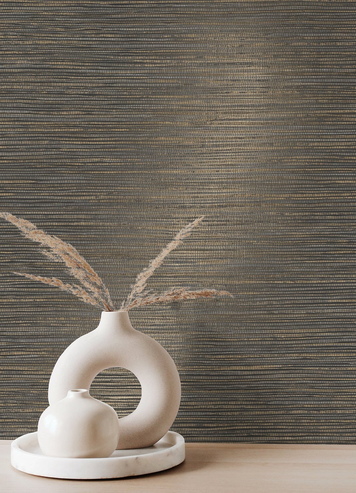 Alton Black Faux Grasscloth Wallpaper with Modern Graphics Motif - Advantage 4125-26716