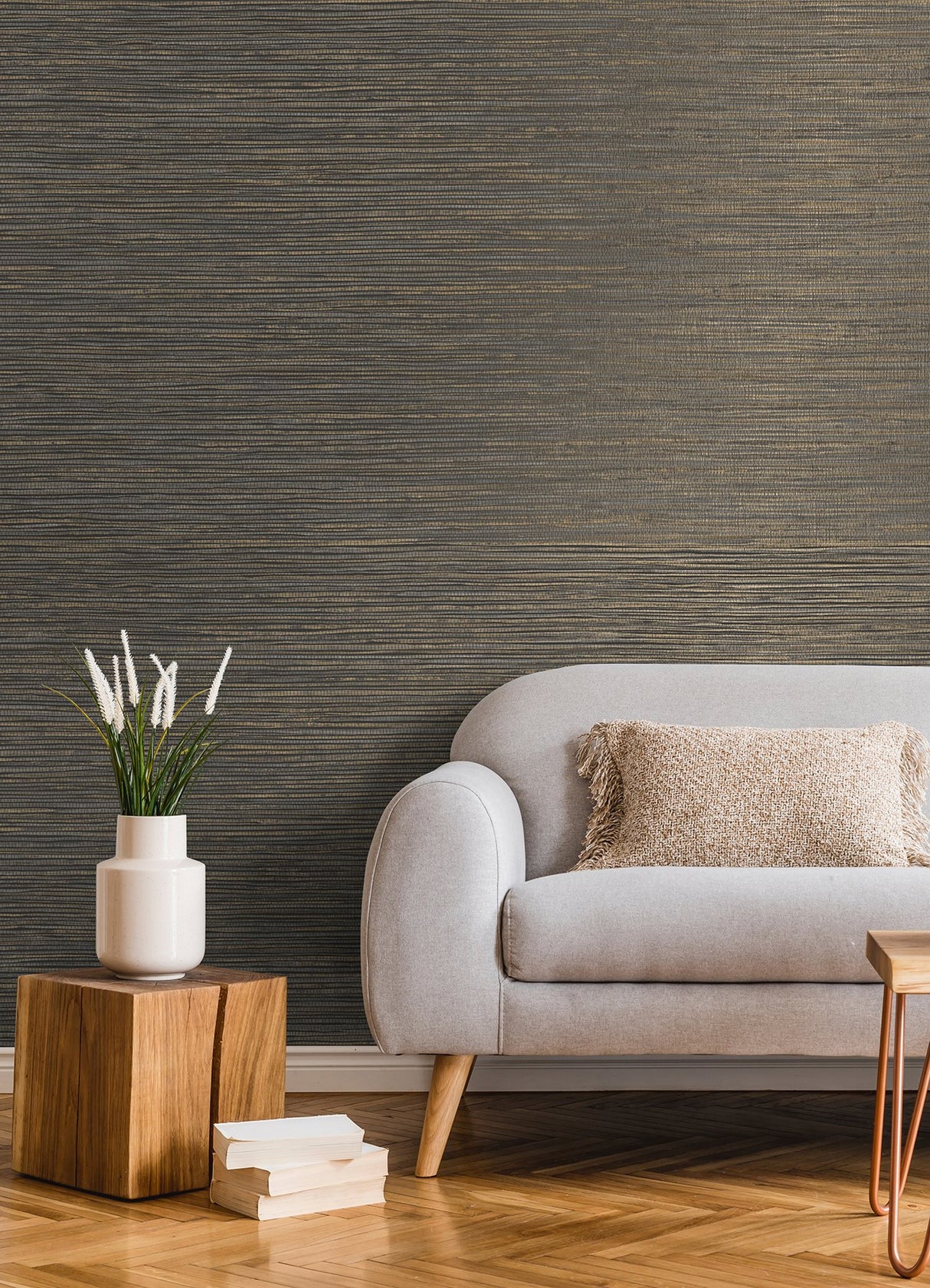Alton Black Faux Grasscloth Wallpaper with Modern Graphics Motif - Advantage 4125-26716