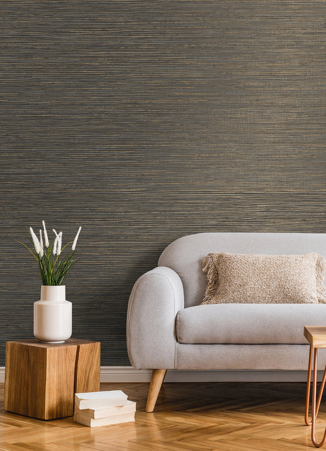 Alton Black Faux Grasscloth Wallpaper with Modern Graphics Motif - Advantage 4125-26716