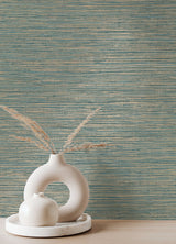 Alton Teal Faux Grasscloth Wallpaper with Metallic Textured Modern Graphics - Brewster 4125-26717