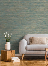 Alton Teal Faux Grasscloth Wallpaper with Metallic Textured Modern Graphics - Brewster 4125-26717