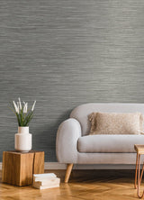 Alton Grey Faux Grasscloth Wallpaper with Modern Graphics Texture - Advantage 4125-26718