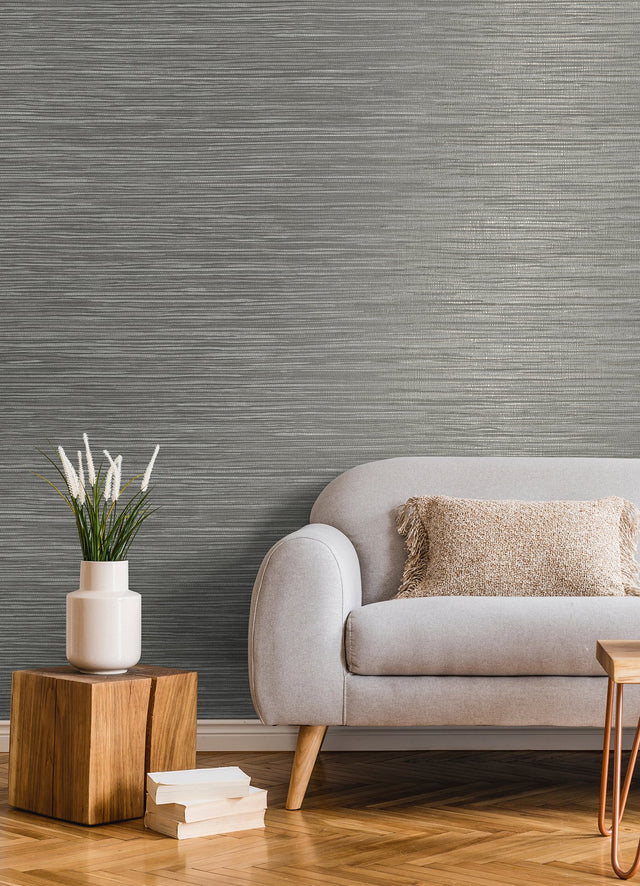 Alton Grey Faux Grasscloth Wallpaper with Modern Graphics Texture - Advantage 4125-26718