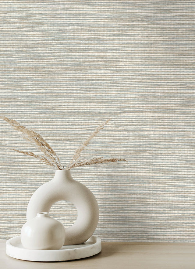 Alton Light Blue Faux Grasscloth Wallpaper with Modern Textured Graphics - Advantage 4125-26719