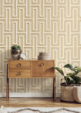 Henley Wheat Geometric Grasscloth Wallpaper with Modern Geometric Maze Pattern - Advantage 4125-26721
