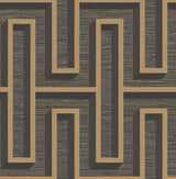 Henley Black Geometric Grasscloth Wallpaper with Metallic Textured Maze Pattern - Advantage 4125-26722