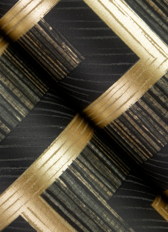 Henley Black Geometric Grasscloth Wallpaper with Metallic Textured Maze Pattern - Advantage 4125-26722