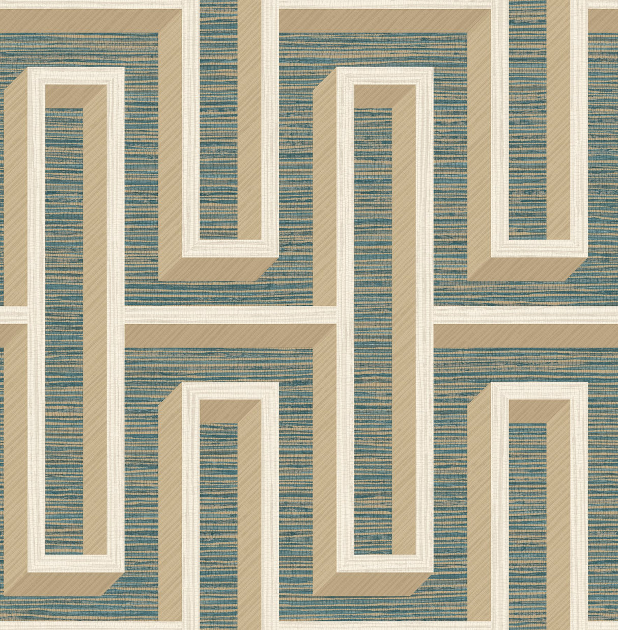 Henley Teal Geometric Grasscloth Wallpaper with Modern Graphic Metallic Texture - Advantage 4125-26723