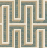 Henley Teal Geometric Grasscloth Wallpaper with Modern Graphic Metallic Texture - Advantage 4125-26723
