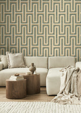 Henley Teal Geometric Grasscloth Wallpaper with Modern Graphic Metallic Texture - Advantage 4125-26723