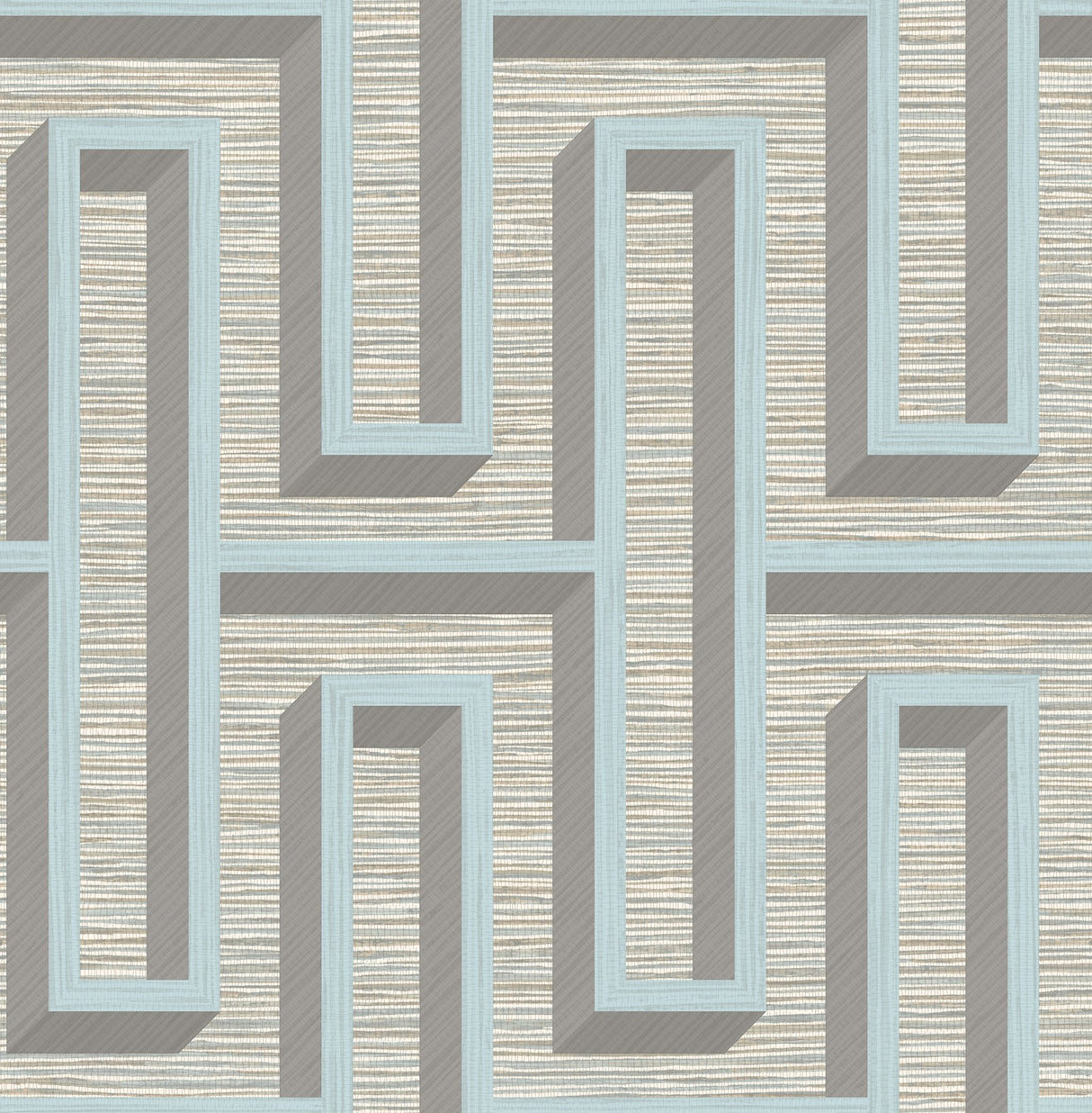 Henley Light Blue Geometric Grasscloth Wallpaper with Modern Graphic Maze Pattern - Brewster 4125-26724